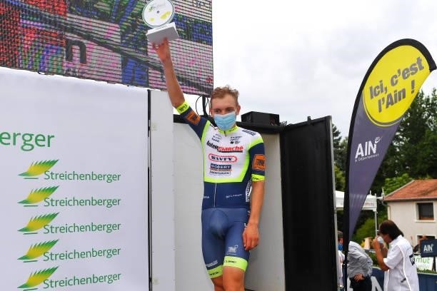 Georg Zimmermann of Germany and Team Intermarché - Wanty - Gobert Matériaux celebrates at podium as stage winner during the 33rd Tour de l'Ain 2021,...