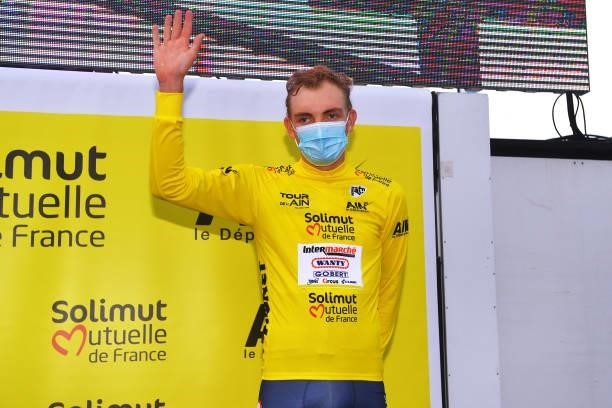 Georg Zimmermann of Germany and Team Intermarché - Wanty - Gobert Matériaux Yellow Leader Jersey celebrates at podium during the 33rd Tour de l'Ain...
