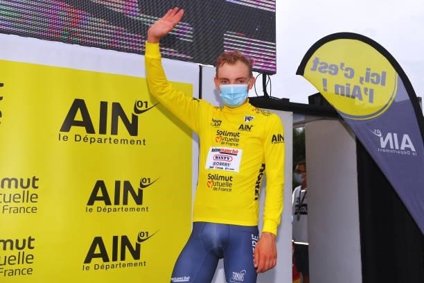 Georg Zimmermann of Germany and Team Intermarché - Wanty - Gobert Matériaux Yellow Leader Jersey celebrates at podium during the 33rd Tour de l'Ain...