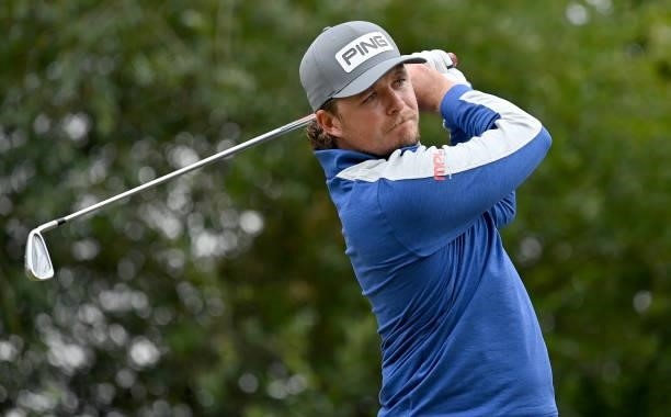 Eddie Pepperell of England on the 6th tee during Day Two of The ISPS HANDA World Invitational at Galgorm Spa & Golf Resort on July 30, 2021 in...