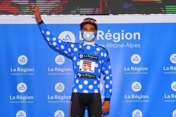 Sylvain Moniquet of Belgium and Team Lotto Soudal Polka Dot Mountain Jersey celebrates at podium during the 33rd Tour de l'Ain 2021, Stage 2 a 136km...