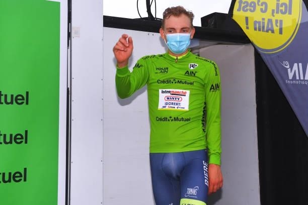 Georg Zimmermann of Germany and Team Intermarché - Wanty - Gobert Matériaux Green Points Jersey celebrates at podium during the 33rd Tour de l'Ain...
