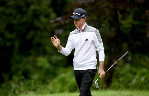 Jayden Schaper of South Africa reacts after chipping during Day Two of The ISPS HANDA World Invitational at Galgorm Spa & Golf Resort on July 30,...