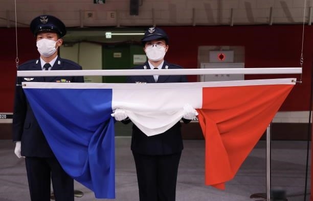 General view of a French flag on day seven of the Tokyo 2020 Olympic Games at Nippon Budokan on July 30, 2021 in Tokyo, Japan.