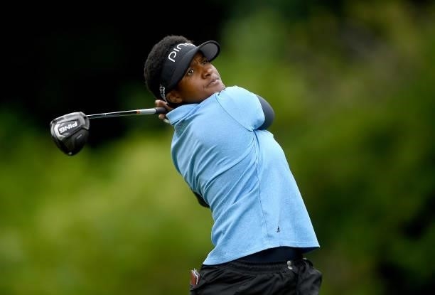 Nobuhle Dlamini of Swaziland on the 18th tee during Day Two of The ISPS HANDA World Invitational at Galgorm Spa & Golf Resort on July 30, 2021 in...
