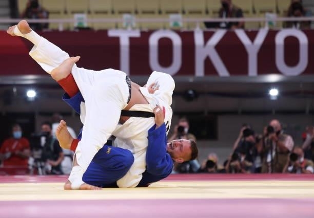 Lukas Krpalek of Team Czech Republic reacts after defeating Guram Tushishvili of Team Georgia in the final of the men's judo over 100-kilogram...