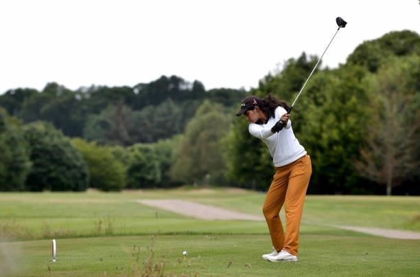 Diksha Dagar of India on the 6th tee during Day Two of The ISPS HANDA World Invitational at Galgorm Spa & Golf Resort on July 30, 2021 in Ballymena,...