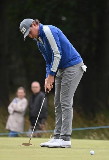 Eddie Pepperell of England in action during Day Two of The ISPS HANDA World Invitational at Galgorm Spa & Golf Resort on July 30, 2021 in Ballymena,...