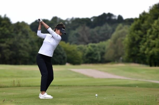 Muni He of China on the 6th tee during Day Two of The ISPS HANDA World Invitational at Galgorm Spa & Golf Resort on July 30, 2021 in Ballymena,...
