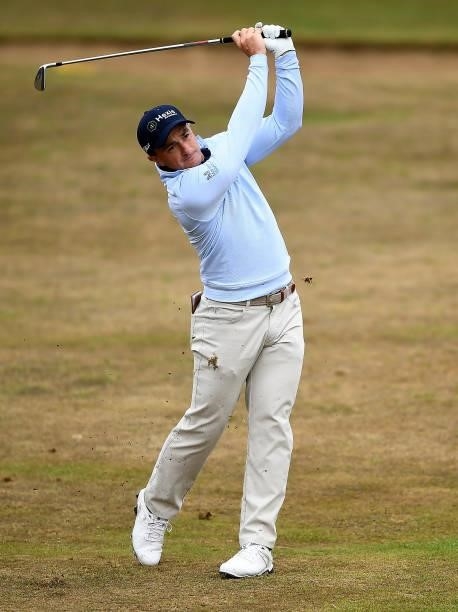 Paul Dunne of Ireland on the 18th hole during Day Two of The ISPS HANDA World Invitational at Galgorm Spa & Golf Resort on July 30, 2021 in...