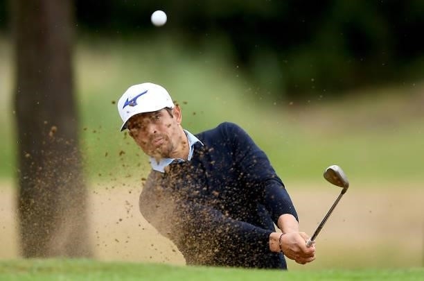 Adrien Saddier of France plays from a green side bunker on the 15th hole during Day Two of The ISPS HANDA World Invitational at Galgorm Spa & Golf...