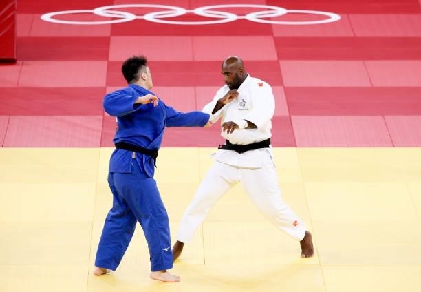 Teddy Riner vs Hisayoshi Harasawa of Japan , a match for the Bronze Medal of the +100kg category during day seven at the judo events of the Tokyo...