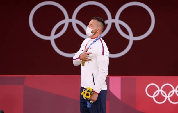Gold Medalist Lukas Krpalek of Czech Republic during the medal ceremony for the +100kg category during day seven at the judo events of the Tokyo 2020...