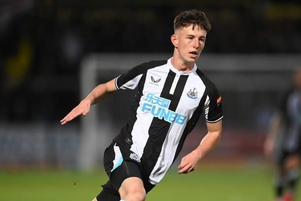 Joe White of Newcastle looks on during the pre-season friendly between Burton Albion and Newcastle United at the Pirelli Stadium on July 30, 2021 in...