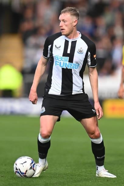 Sean Longstaff of Newcastle in action during the pre-season friendly between Burton Albion and Newcastle United at the Pirelli Stadium on July 30,...