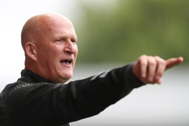Simon Grayson, Manager of Fleetwood Town gestures during the Pre-Season Friendly match between Fleetwood Town and Leeds United at Highbury Stadium on...