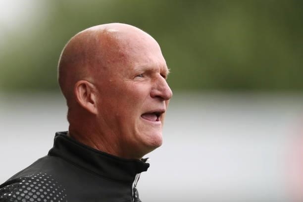 Simon Grayson, Manager of Fleetwood Town reacts during the Pre-Season Friendly match between Fleetwood Town and Leeds United at Highbury Stadium on...