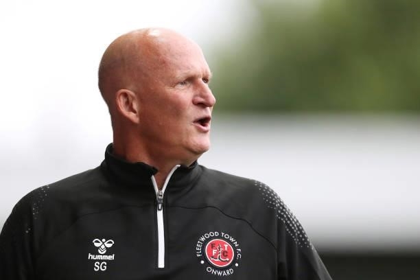 Simon Grayson, Manager of Fleetwood Town looks on during the Pre-Season Friendly match between Fleetwood Town and Leeds United at Highbury Stadium on...