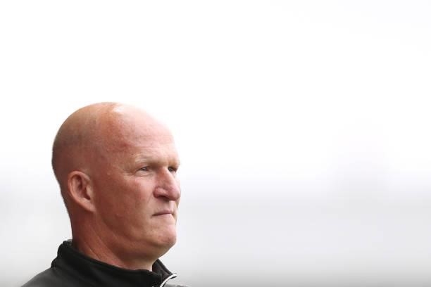 Simon Grayson, Manager of Fleetwood Town looks on during the Pre-Season Friendly match between Fleetwood Town and Leeds United at Highbury Stadium on...
