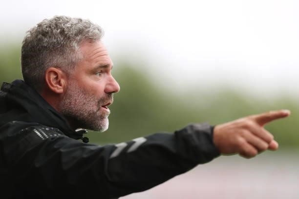David Dunn, Assistant Coach of Fleetwood Town gestures during the Pre-Season Friendly match between Fleetwood Town and Leeds United at Highbury...