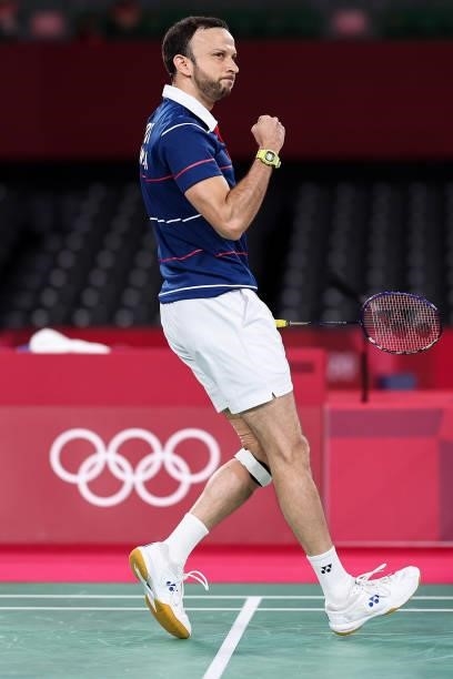 Kevin Cordon of Team Guatemala reacts as he competes against Heo Kwanghee of Team South Korea during a Men's Singles Quarterfinal match on day eight...