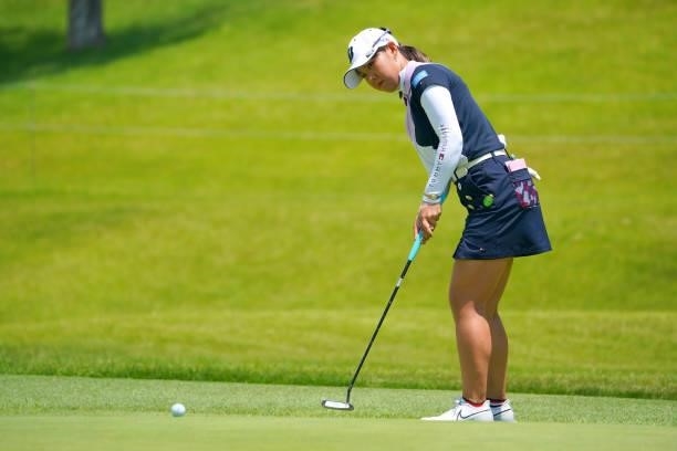 Yuri Yoshida of Japan attempts a putt on the 10th green during the final round of Rakuten Super Ladies at Tokyu Grand Oak Golf Club on July 31, 2021...