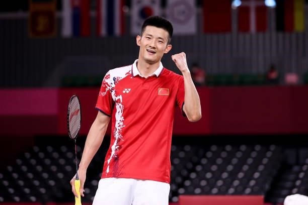 Chen Long of Team China reacts as he wins against Chou Tien-chen of Team Chinese Taipei during a Men's Singles Quarterfinal match on day eight of the...