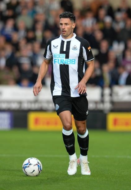Fabian Schär of Newcastle United FC looks to pass the ball during the Pre Season Friendly between Burton Albion and Newcastle United at the Pirelli...