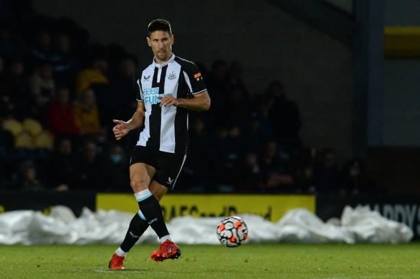 Federico Fernández of Newcastle United FC passes the ball during the Pre Season Friendly between Burton Albion and Newcastle United at the Pirelli...