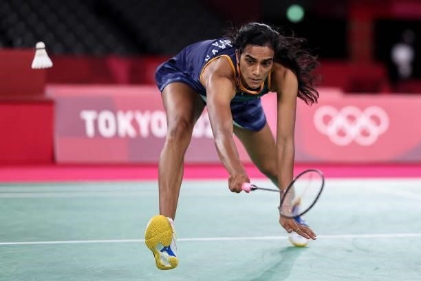 Pusarla V. Sindhu of Team India competes against Tai Tzu-ying of Team Chinese Taipei during a Women's Singles Semi-final match on day eight of the...