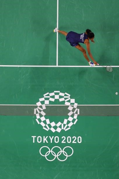 Pusarla V. Sindhu of Team India competes against Tai Tzu-ying of Team Chinese Taipei during a Women's Singles Semi-final match on day eight of the...