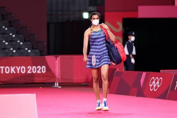 Pusarla V. Sindhu of Team India steps into the court prior to her competition against Tai Tzu-ying of Team Chinese Taipei during a Women's Singles...