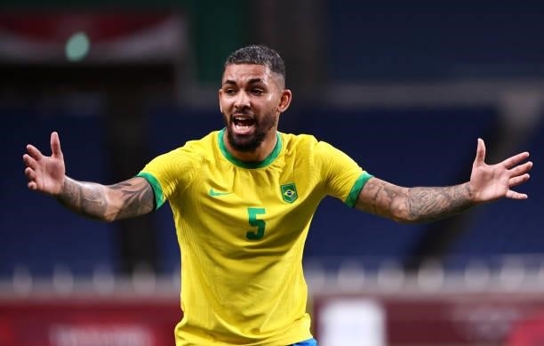 Luiz Douglas of Team Brazil reacts during the Men's Quarter Final between Brazil and Egypt on day eight of the Tokyo Olympic Games at Saitama Stadium...