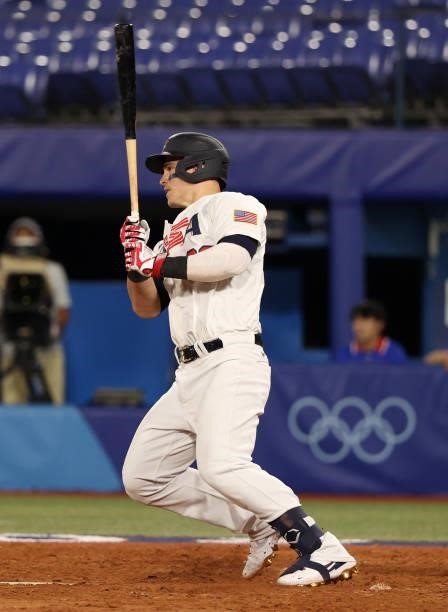 Tyler Austin of Team United States bats during the baseball opening round Group B game between Team South Korea and Team United States on day eight...