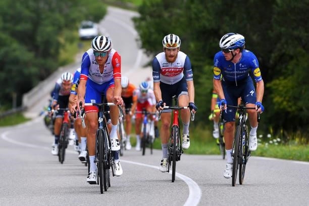 Tobias Ludvigsson of Sweden and Team Groupama - FDJ, Quinn Simmons of United States and Team Trek - Segafredo & Shane Archbold of New Zealand and...