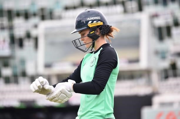 Mady Villiers of Oval Invincibles Women prepares for a net session before The Hundred match between Northern Superchargers Women and Oval Invincibles...