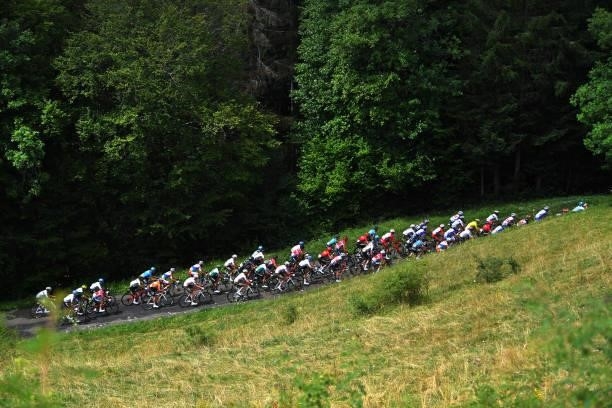 General view of the peloton during the 33rd Tour de l'Ain 2021, Stage 3 a 125km stage from Izernore to Lélex Monts-Jura 900m / @tourdelain / on July...