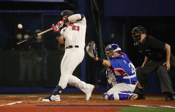 Tyler Austin of Team United States bats in the eighth inning during the baseball opening round Group B game between Team South Korea and Team United...