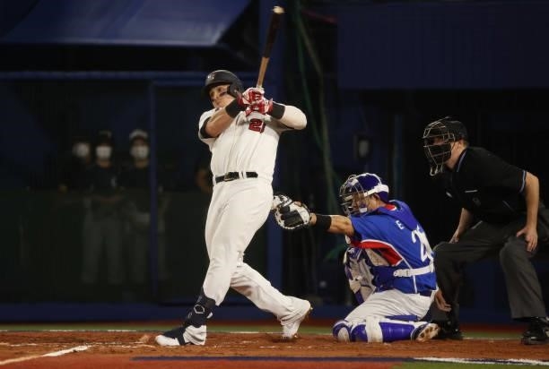 Tyler Austin of Team United States bats in the eighth inning during the baseball opening round Group B game between Team South Korea and Team United...