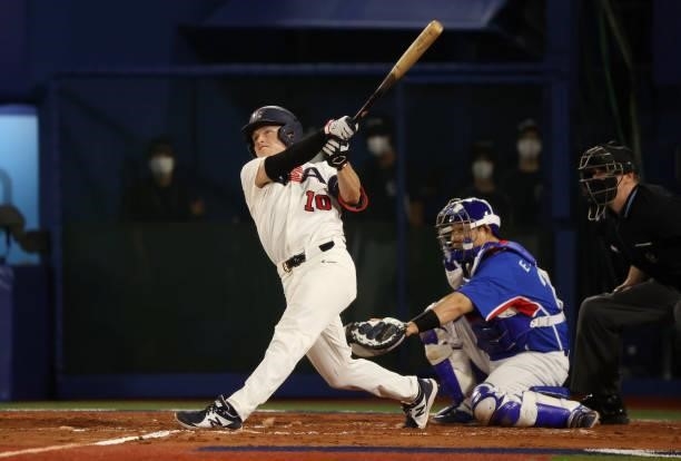 Nicholas Allen of Team United States bats in the seventh inning during the baseball opening round Group B game between Team South Korea and Team...