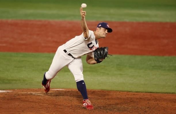 David Robertson of Team United States pitches in the ninth inning during the baseball opening round Group B game between Team South Korea and Team...