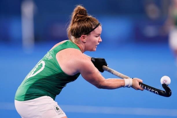 Shirley McCay of Team Ireland controls the ball during the Women's Preliminary Pool A match between Ireland and Great Britain on day eight of the...