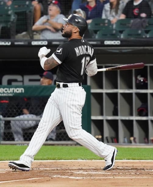 Yoan Moncada of the Chicago White Sox home run during the second inning of a game against the Cleveland Indians at Guaranteed Rate Field on July 30,...
