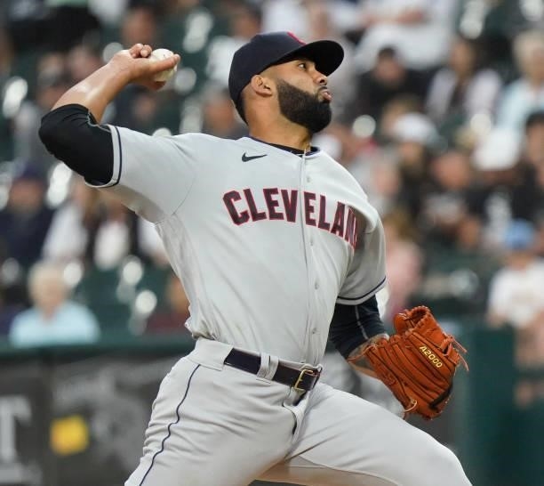 Mejia of the Cleveland Indians throws a pitch against the Chicago White Sox at Guaranteed Rate Field on July 30, 2021 in Chicago, Illinois.