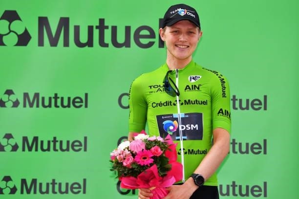 Michael Storer of Australia and Team Team DSM Green Points Jersey celebrates at podium during the 33rd Tour de l'Ain 2021, Stage 3 a 125km stage from...