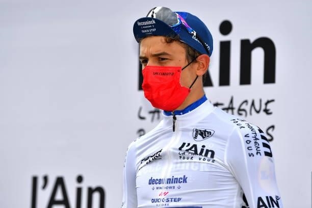 Andrea Bagioli of Italy and Team Deceuninck - Quick-Step White Best Young Rider Jersey celebrates at podium during the 33rd Tour de l'Ain 2021, Stage...