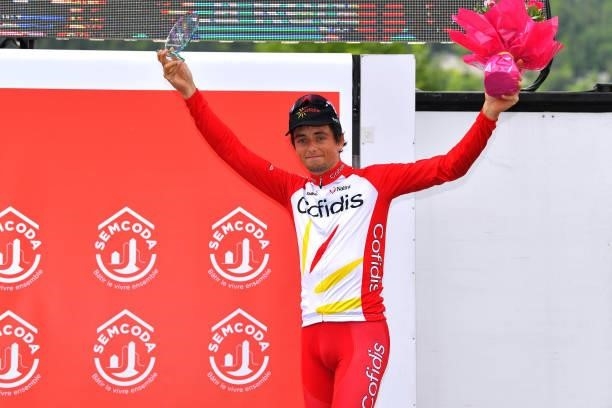 Victor Lafay of France and Team Cofidis Most Combative Rider celebrates at podium during the 33rd Tour de l'Ain 2021, Stage 3 a 125km stage from...
