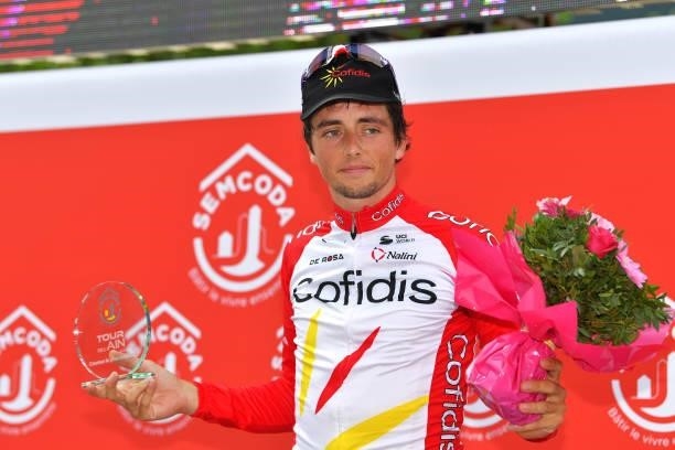 Victor Lafay of France and Team Cofidis Most Combative Rider celebrates at podium during the 33rd Tour de l'Ain 2021, Stage 3 a 125km stage from...