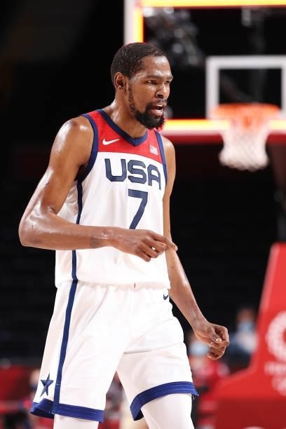 Kevin Durant of Team United States reacts against Czech Republic during the second half of a Men's Basketball Preliminary Round Group A game on day...