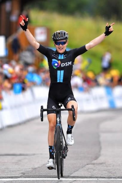 Michael Storer of Australia and Team Team DSM celebrates at finish line as stage winner during the 33rd Tour de l'Ain 2021, Stage 3 a 125km stage...